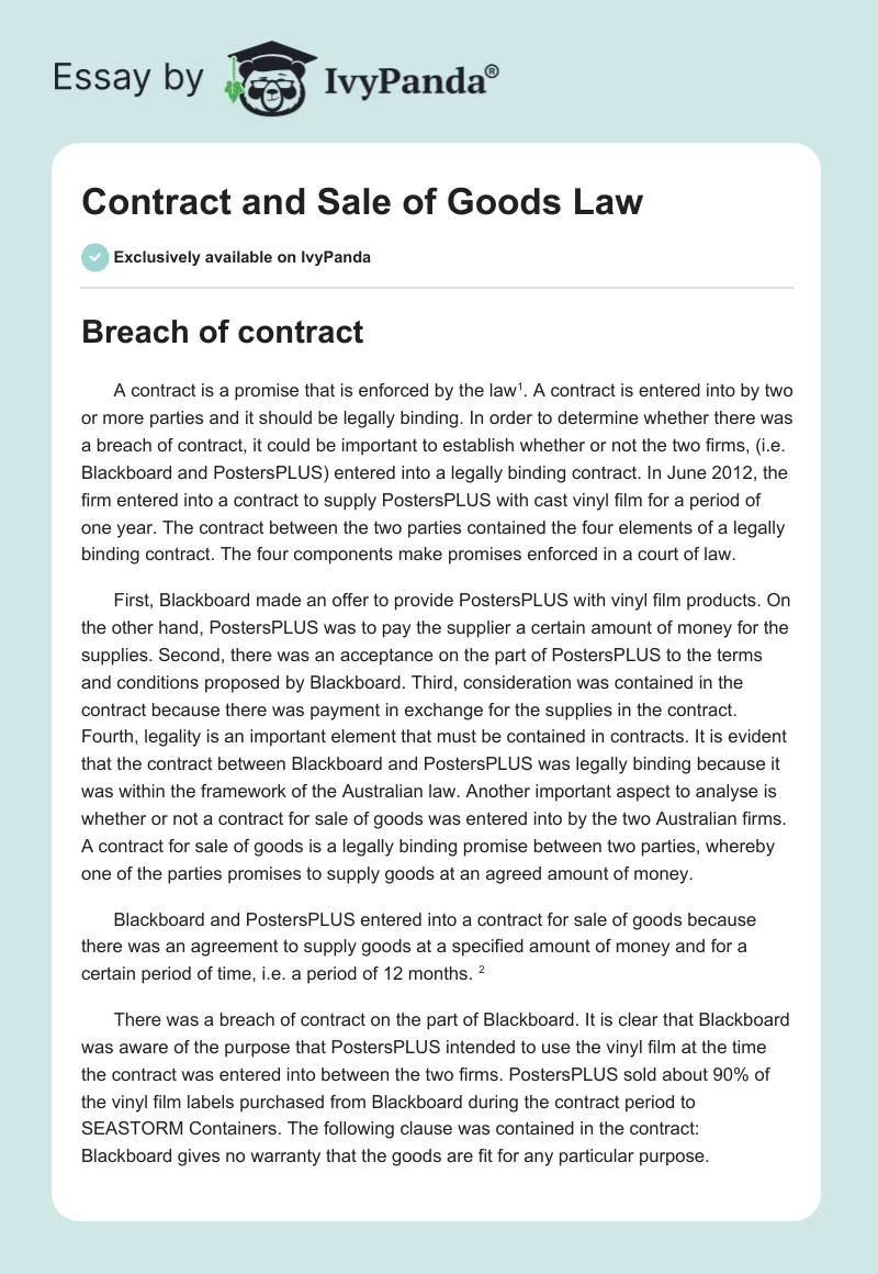 Contract and Sale of Goods Law. Page 1