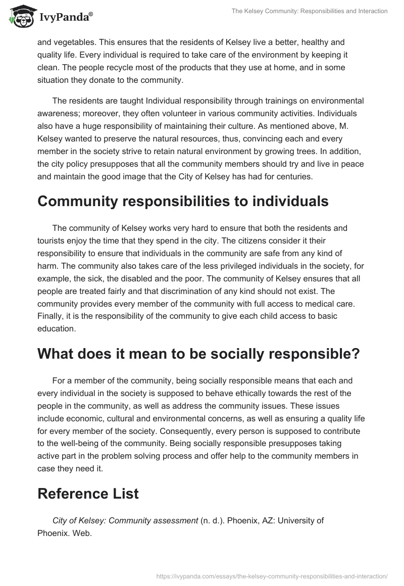 The Kelsey Community: Responsibilities and Interaction. Page 2