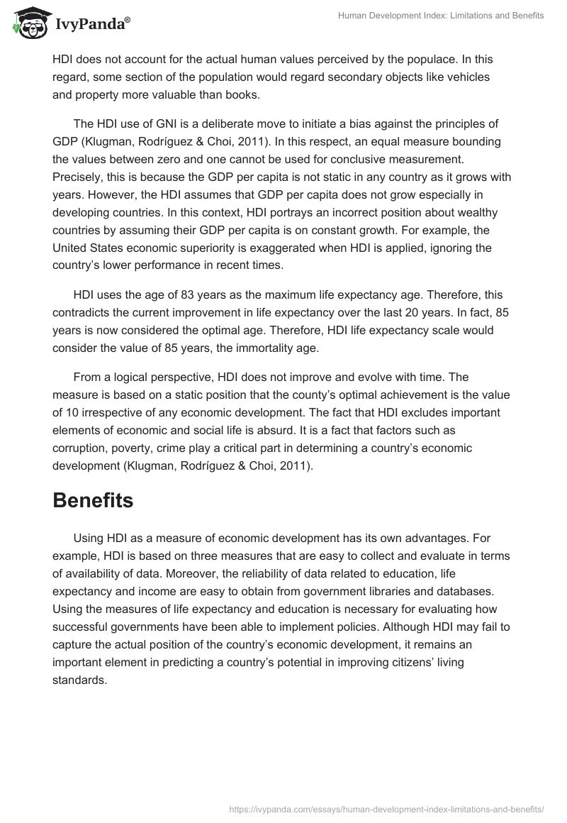 Human Development Index: Limitations and Benefits. Page 2