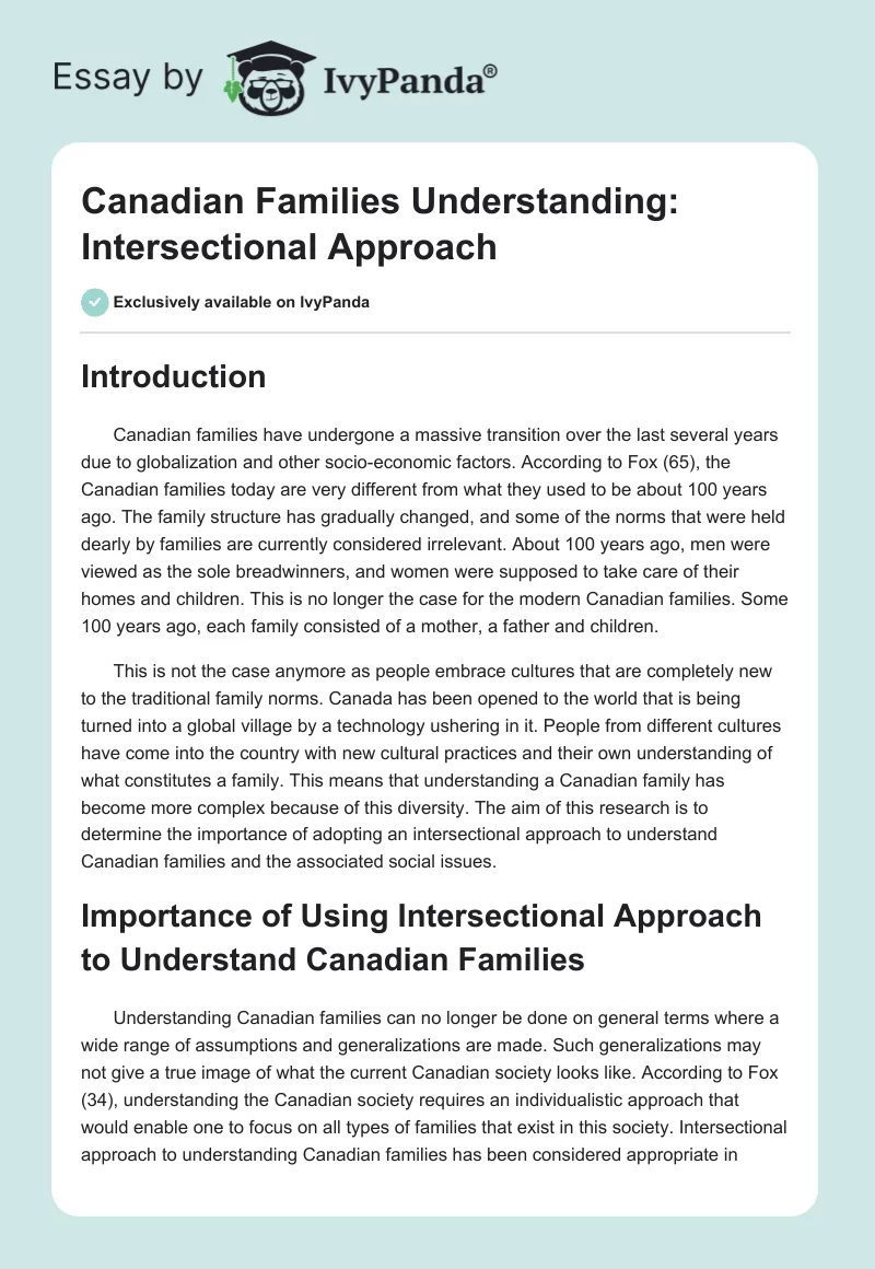 Canadian Families Understanding: Intersectional Approach. Page 1