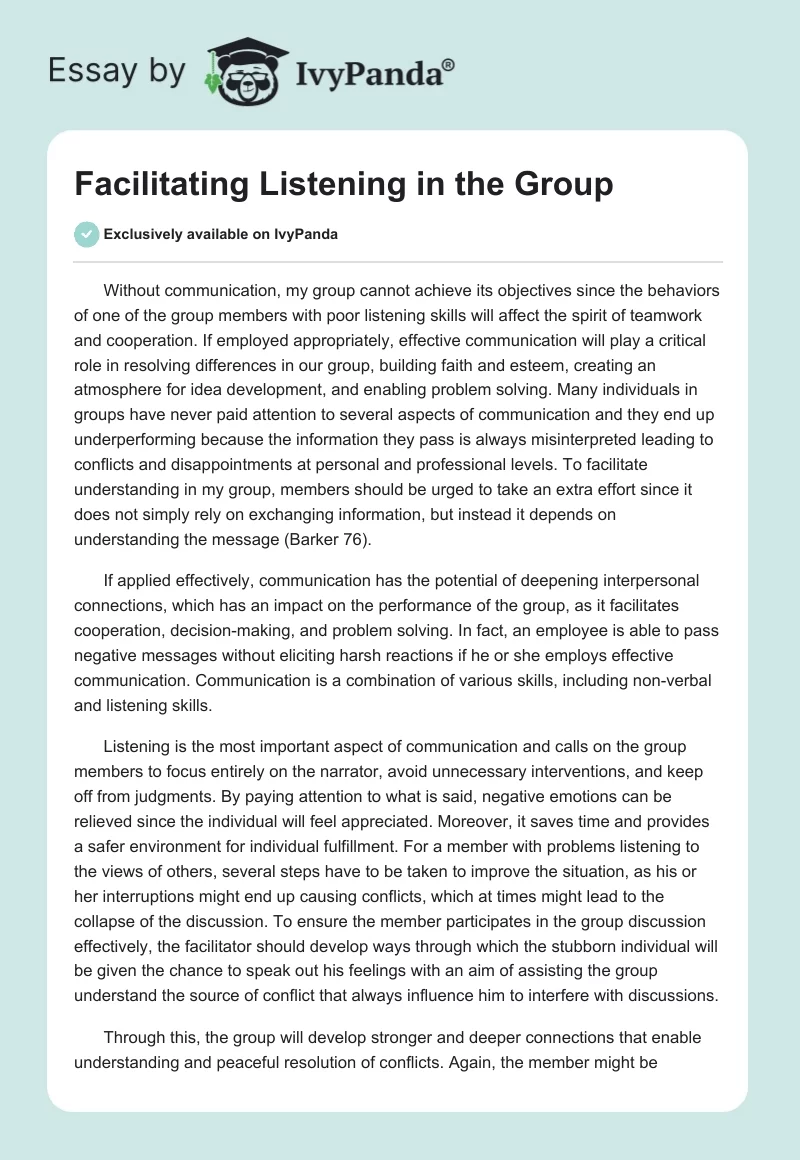 Facilitating Listening in the Group. Page 1