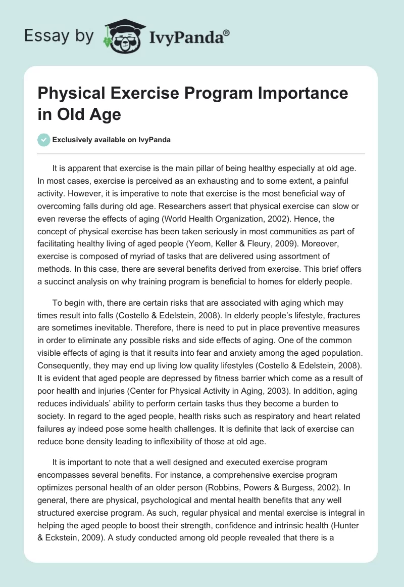 Physical Exercise Program Importance in Old Age. Page 1