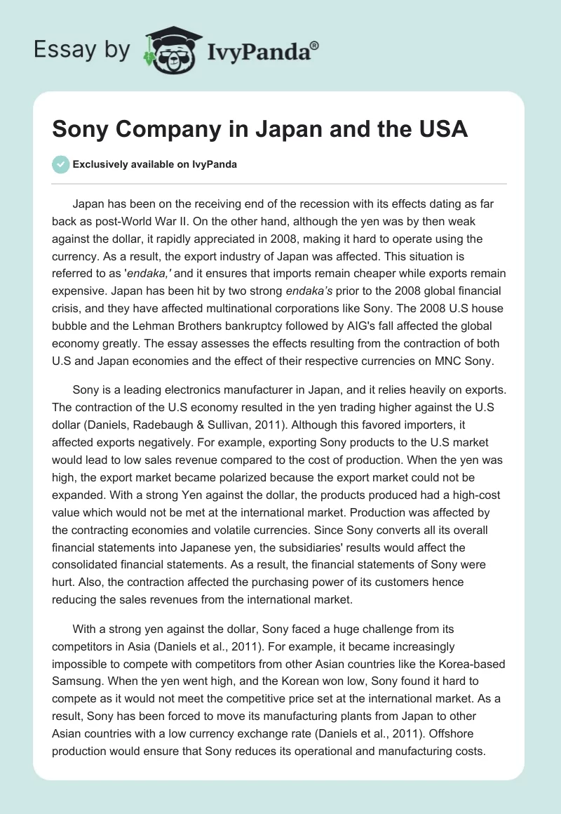 Sony Company in Japan and the USA. Page 1