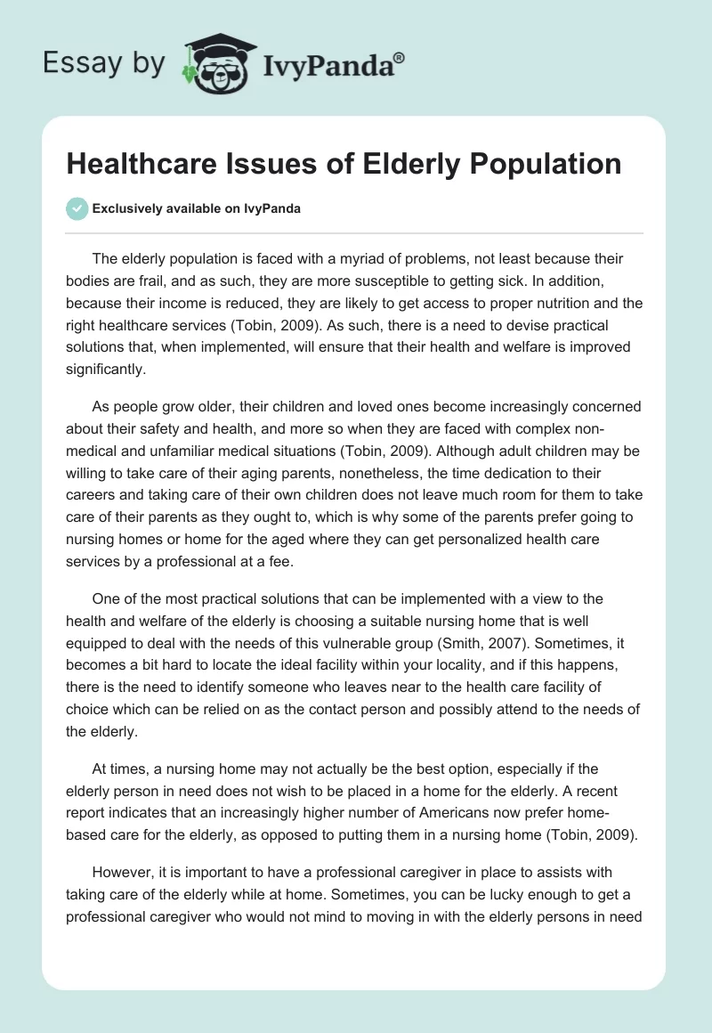 Healthcare Issues of Elderly Population. Page 1