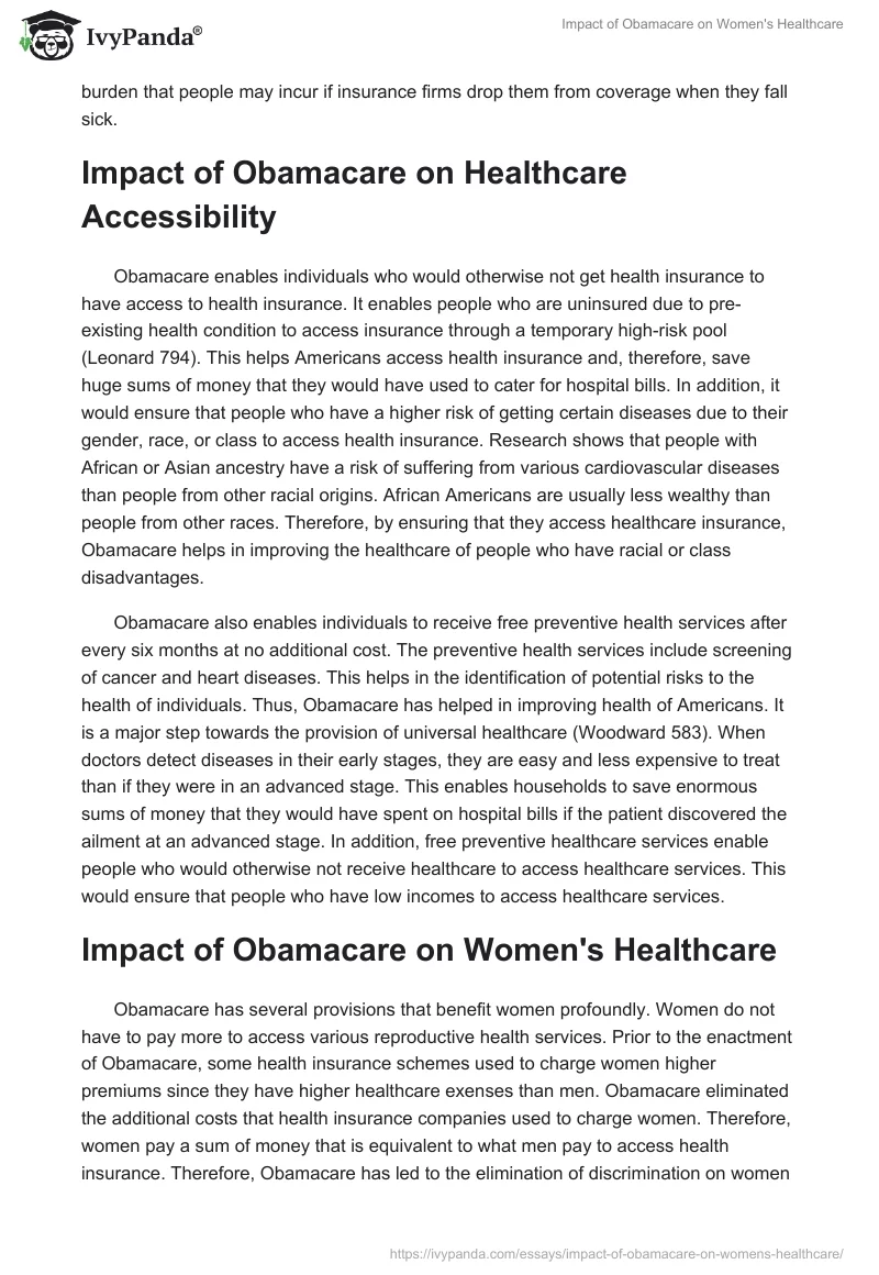 Impact of Obamacare on Women's Healthcare. Page 2