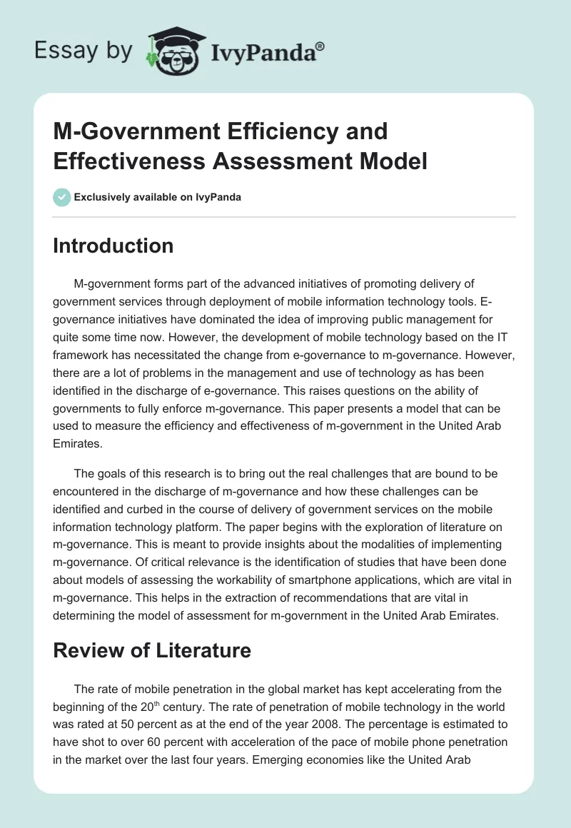 M-Government Efficiency and Effectiveness Assessment Model. Page 1