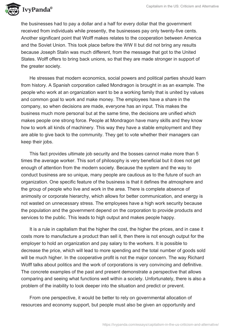 Capitalism in the US: Criticism and Alternative. Page 2
