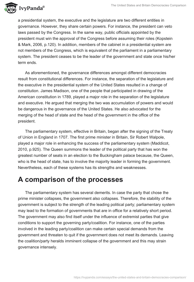 The United States and Britain Democracies Comparison. Page 2