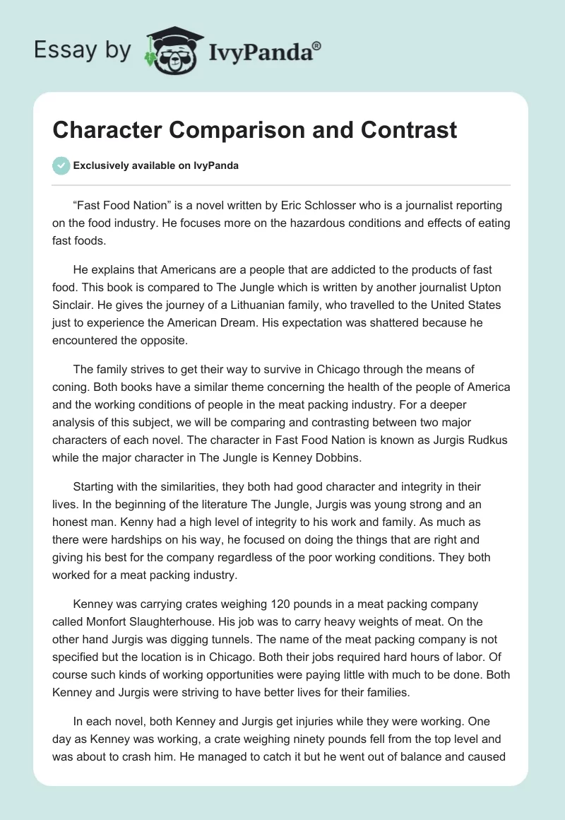 Character Comparison and Contrast. Page 1