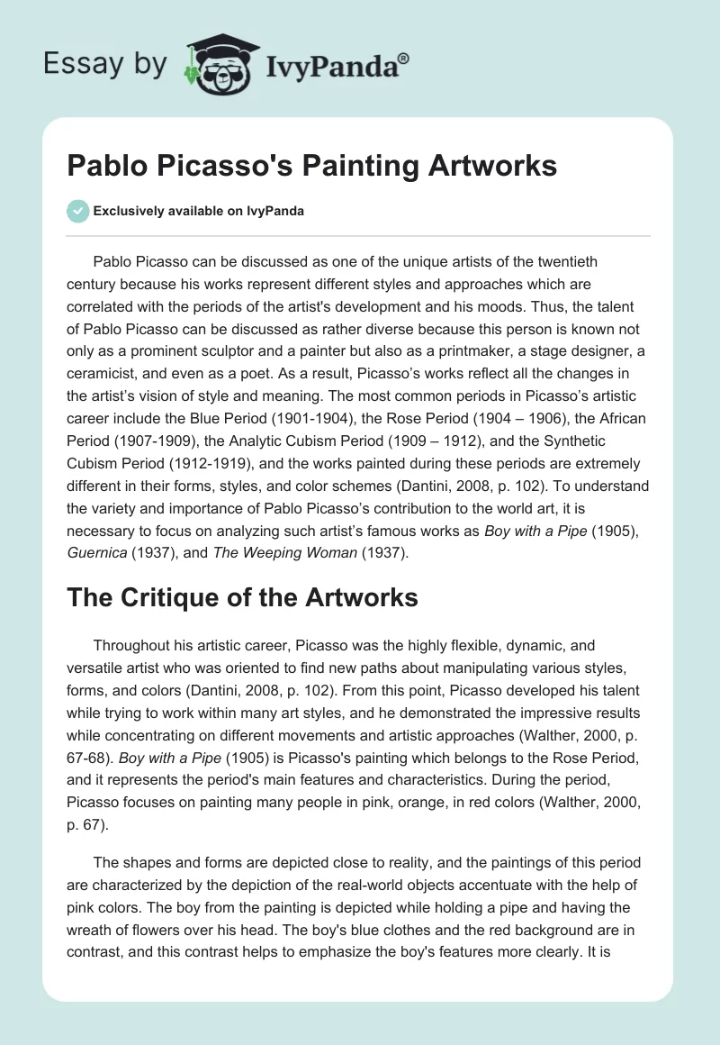 Pablo Picasso's Painting Artworks. Page 1