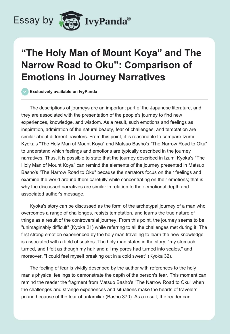 "The Holy Man of Mount Koya" and "The Narrow Road to Oku": Comparison of Emotions in Journey Narratives. Page 1