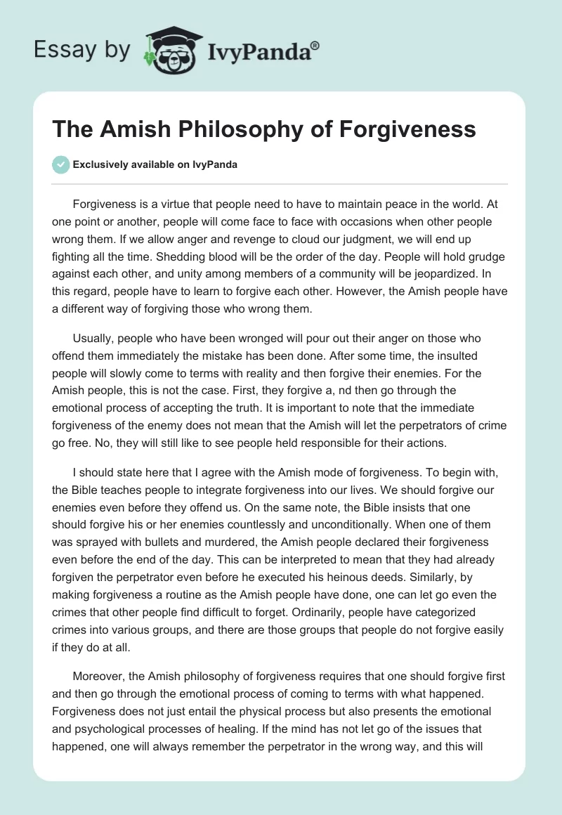 The Amish Philosophy of Forgiveness. Page 1