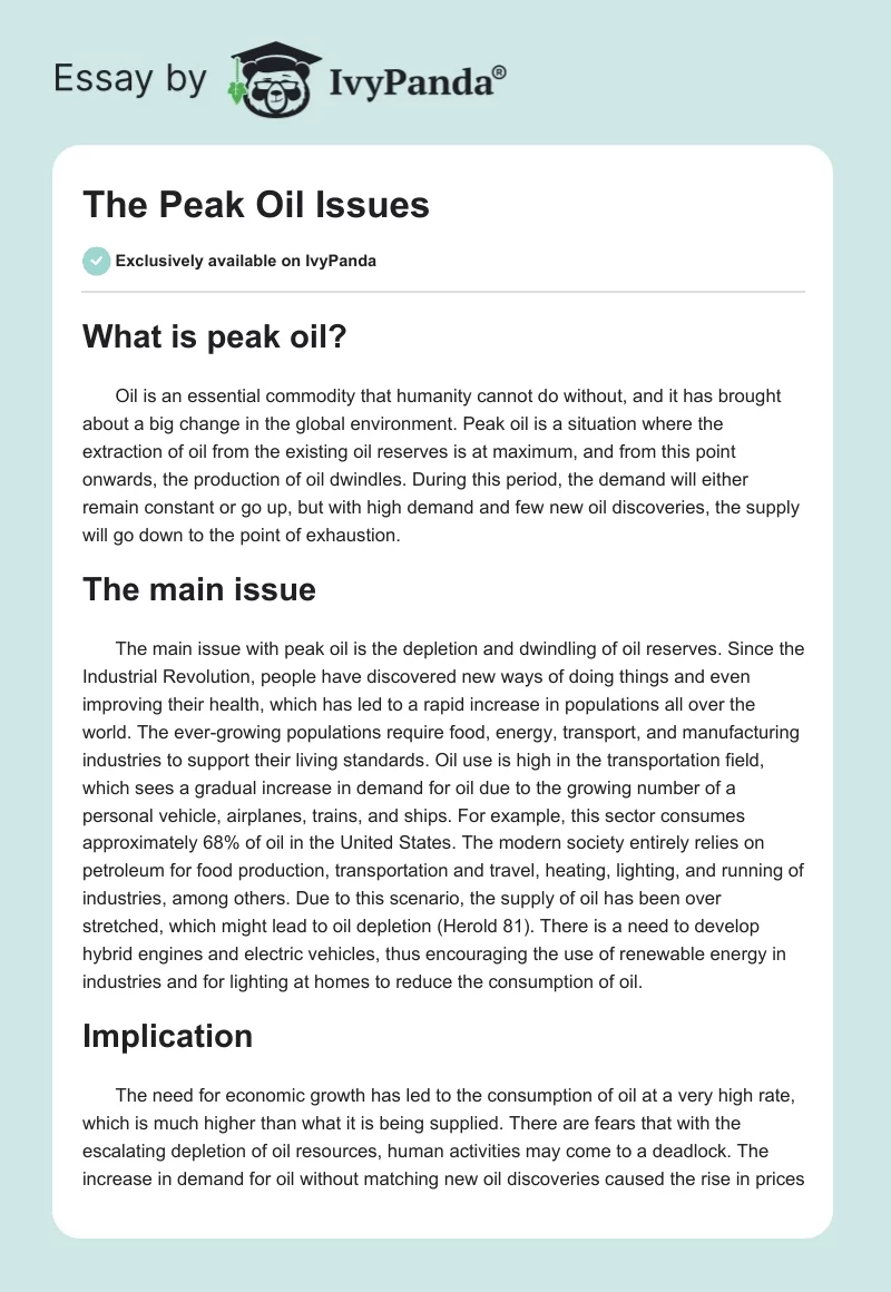 The Peak Oil Issues. Page 1