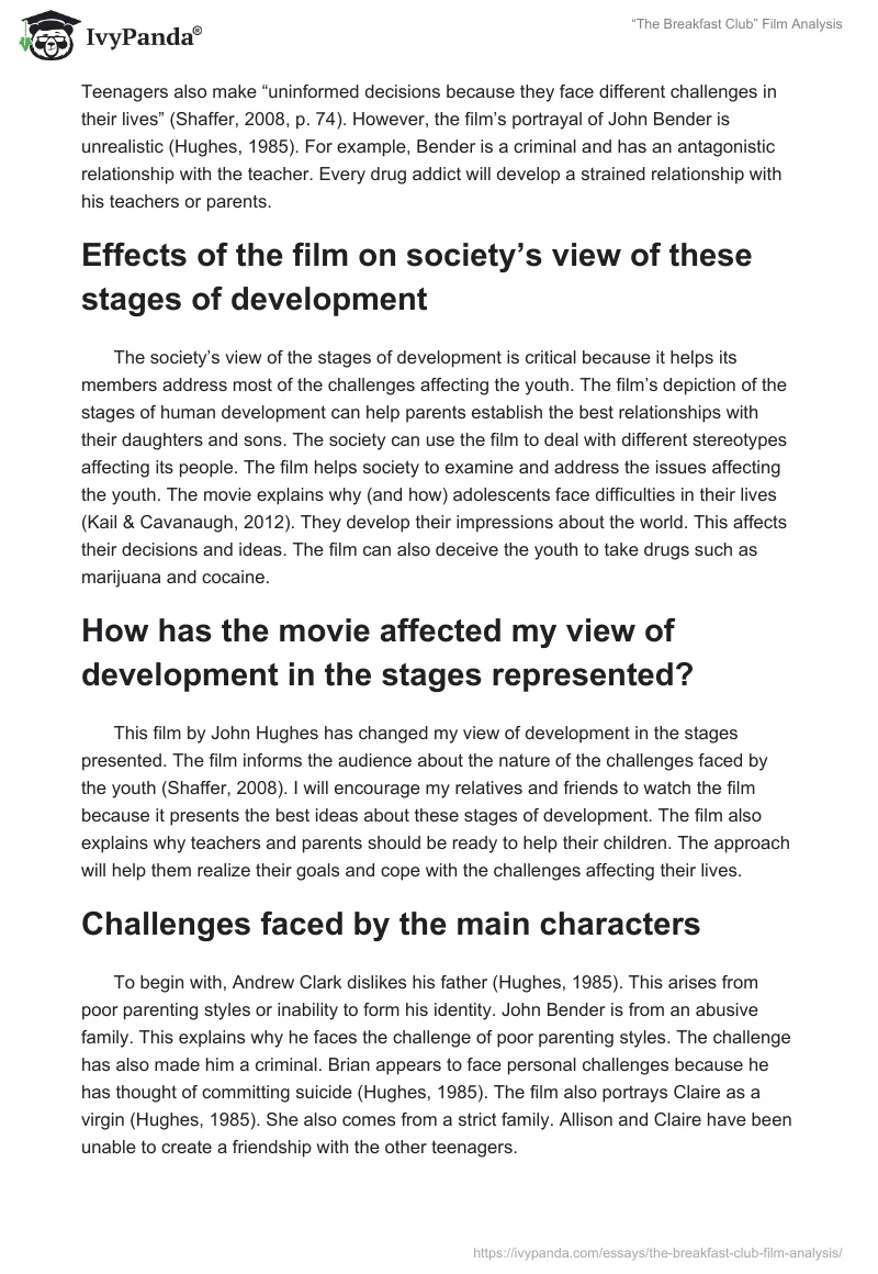“The Breakfast Club” Film Analysis. Page 2