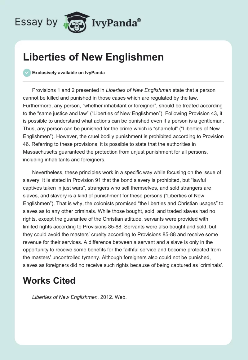 Liberties of New Englishmen. Page 1