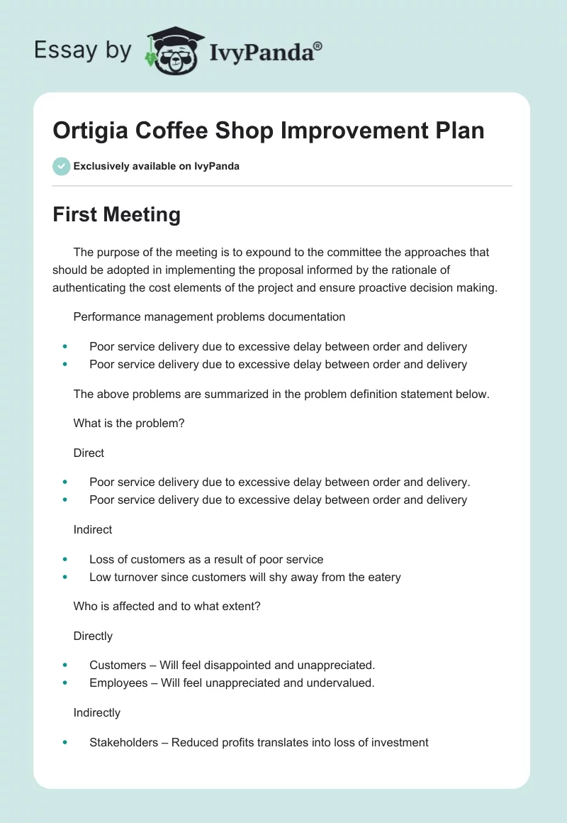 Ortigia Coffee Shop Improvement Plan. Page 1