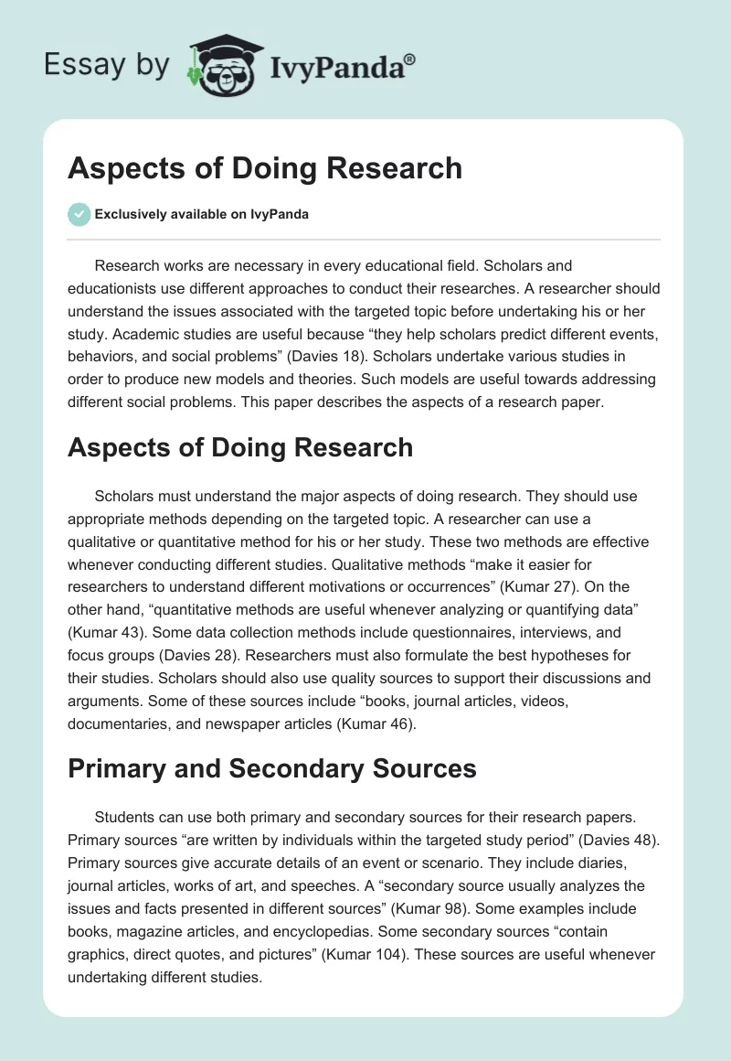Aspects of Doing Research. Page 1