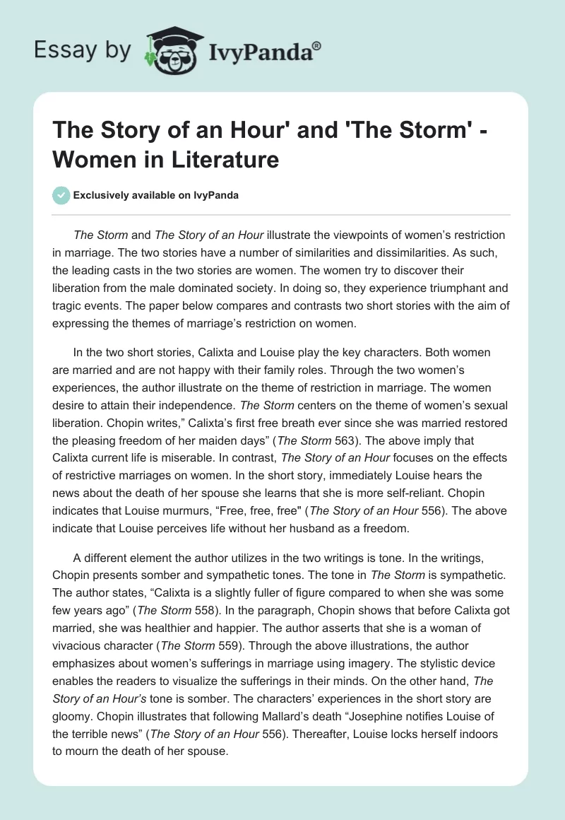 "The Story of an Hour" and "The Storm" - Women in Literature. Page 1