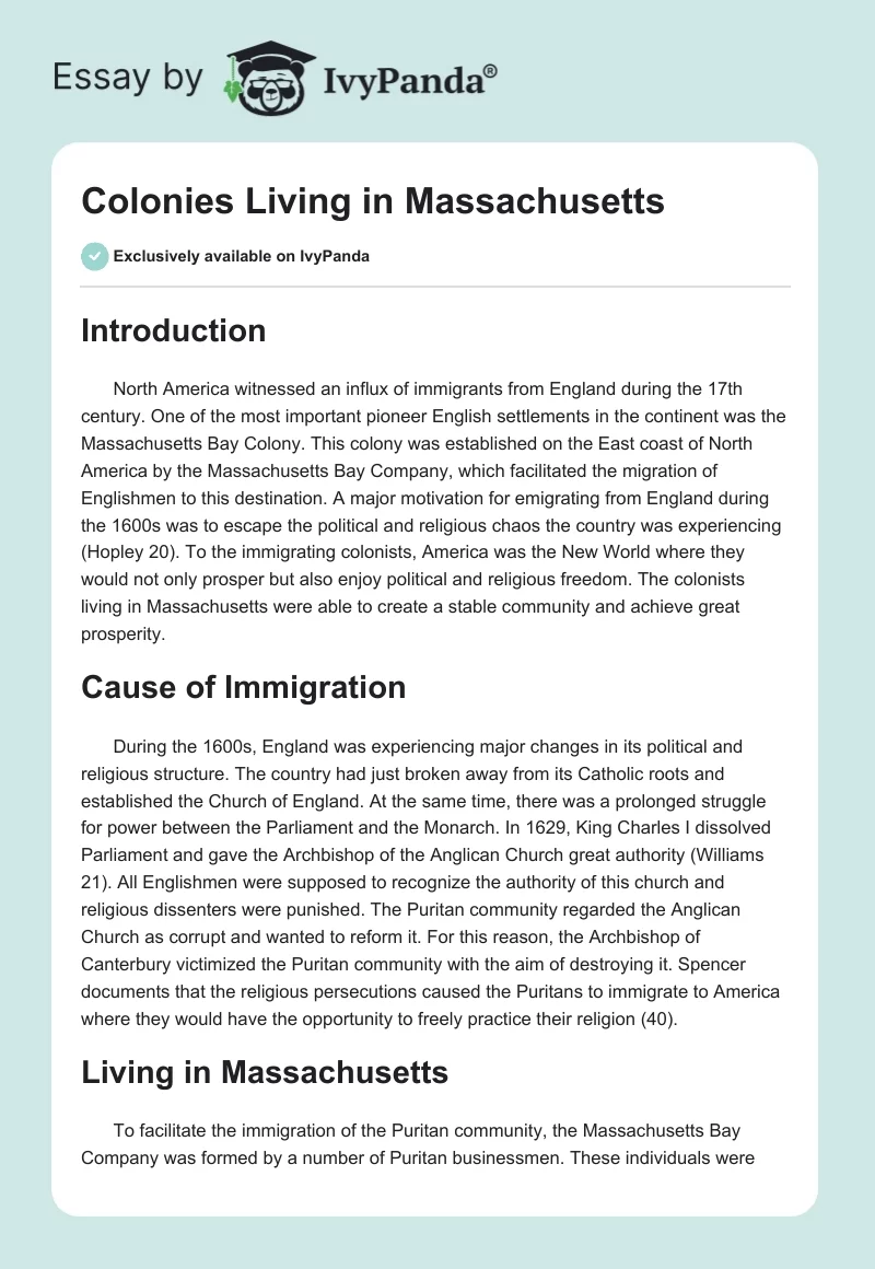 Colonies Living in Massachusetts. Page 1