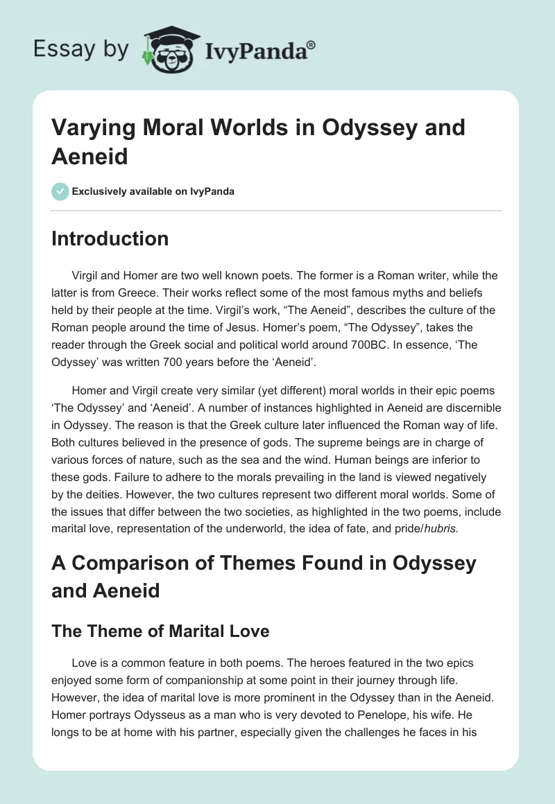 Varying Moral Worlds in The Odyssey and Aeneid. Page 1