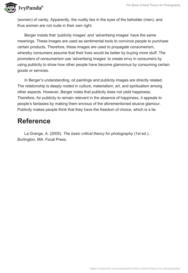 The Basic Critical Theory for Photography. Page 2