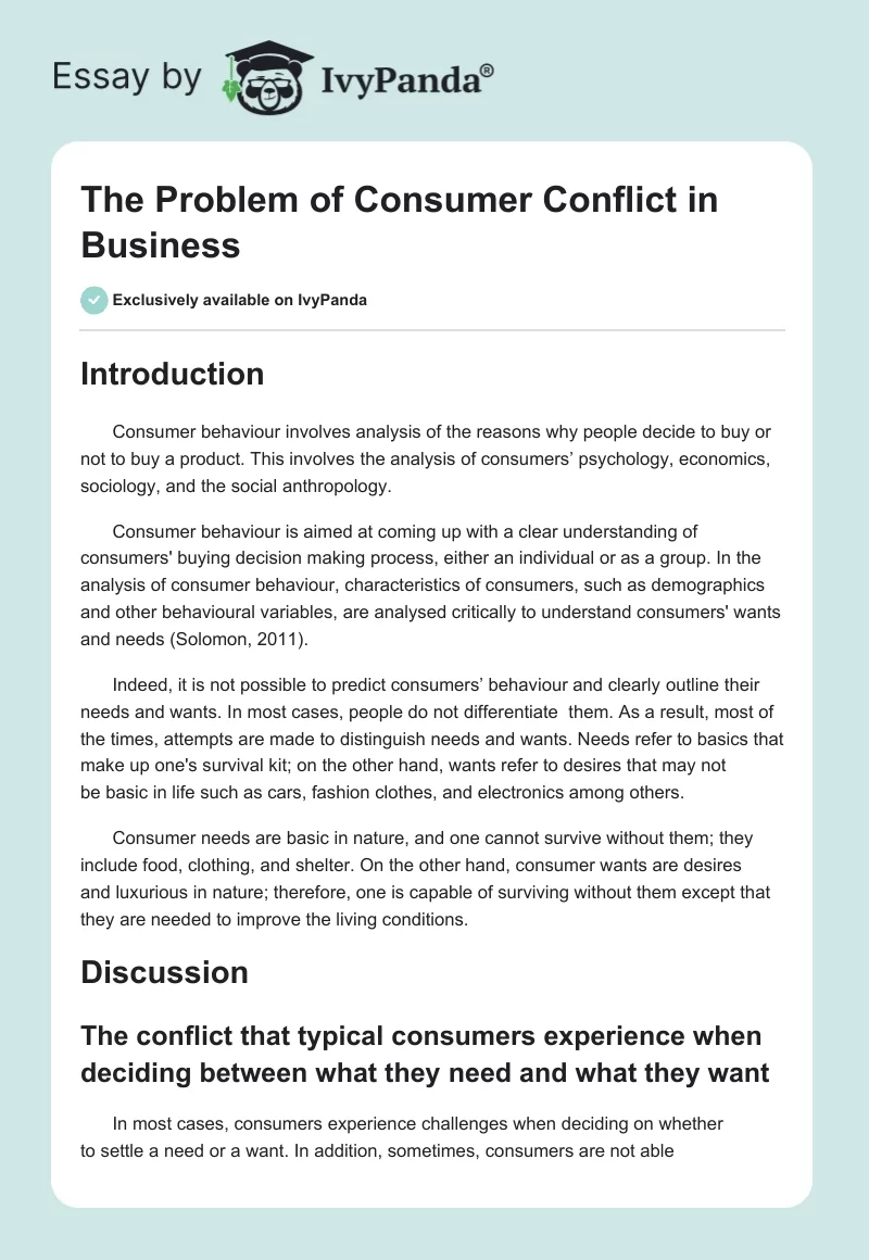 The Problem of Consumer Conflict in Business. Page 1