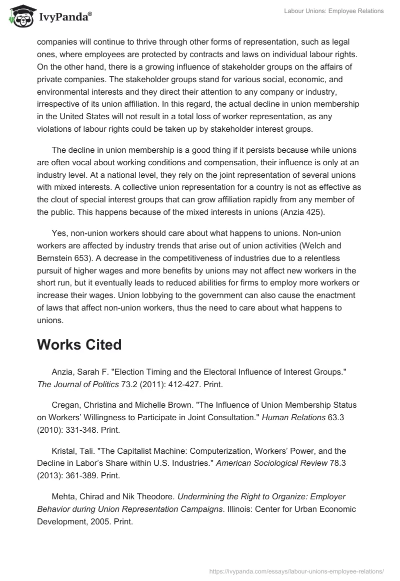 Labour Unions: Employee Relations. Page 3