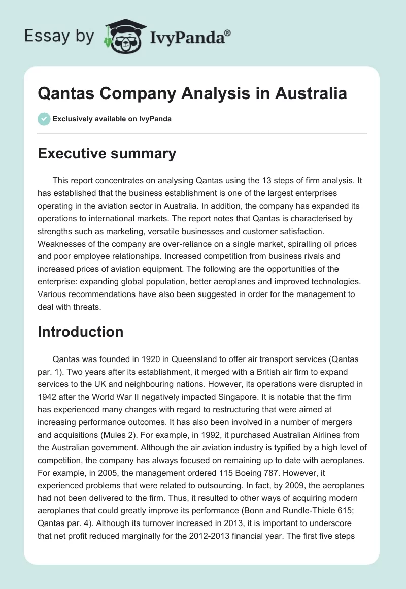 Qantas Company Analysis in Australia. Page 1