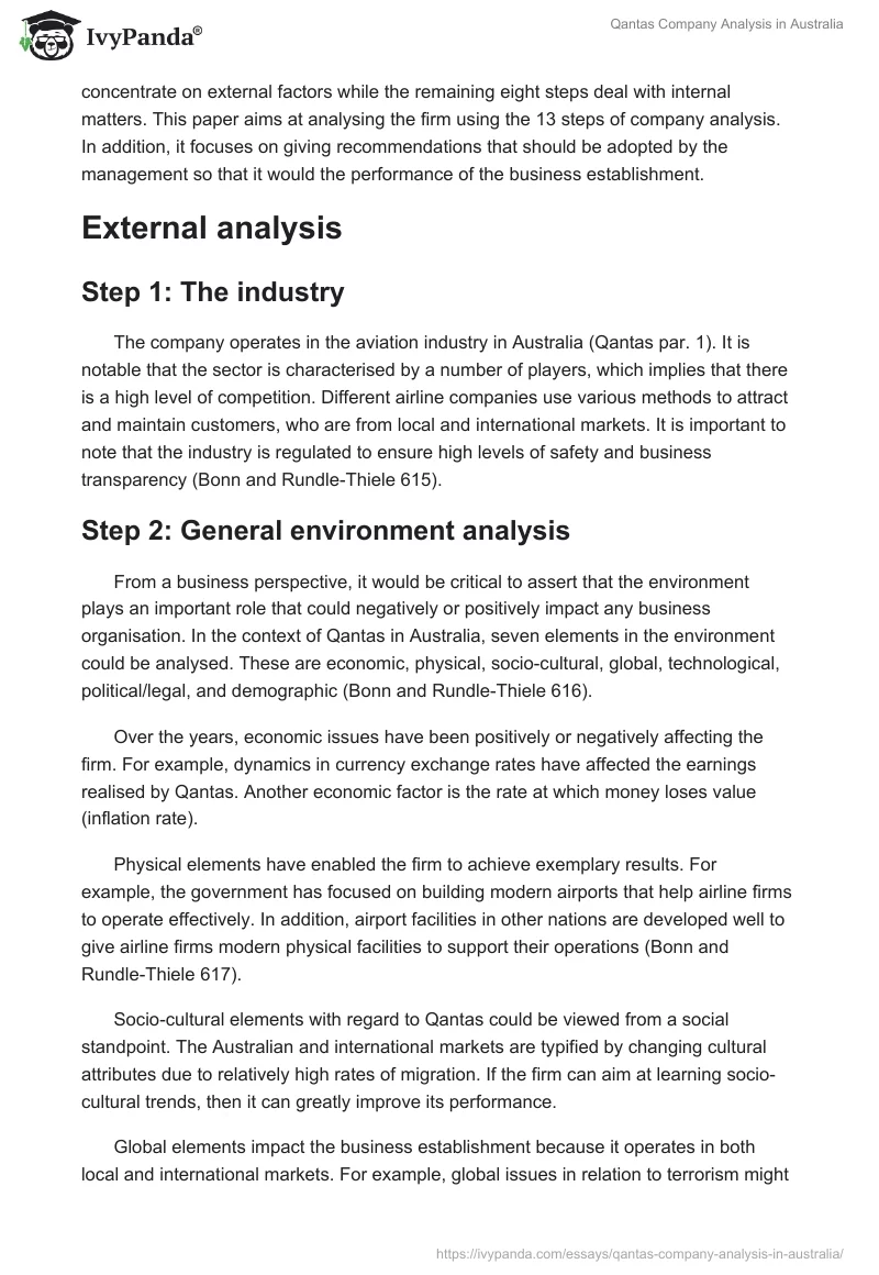 Qantas Company Analysis in Australia. Page 2