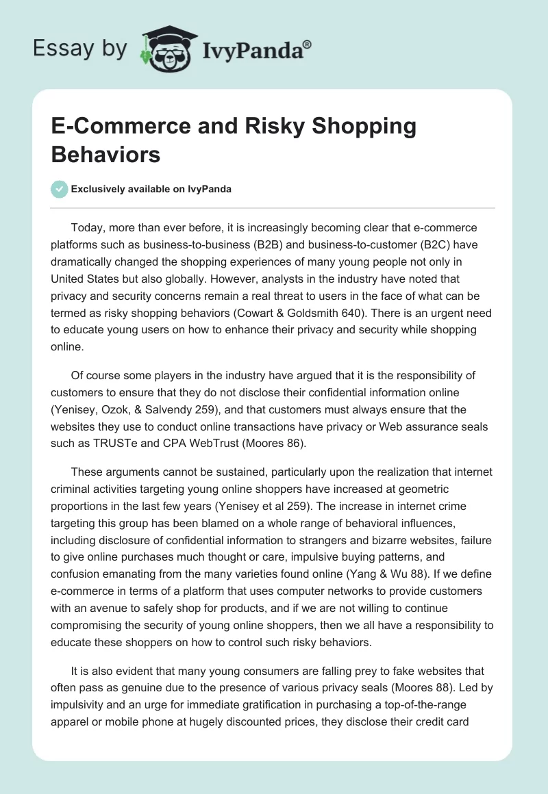 E-Commerce and Risky Shopping Behaviors. Page 1