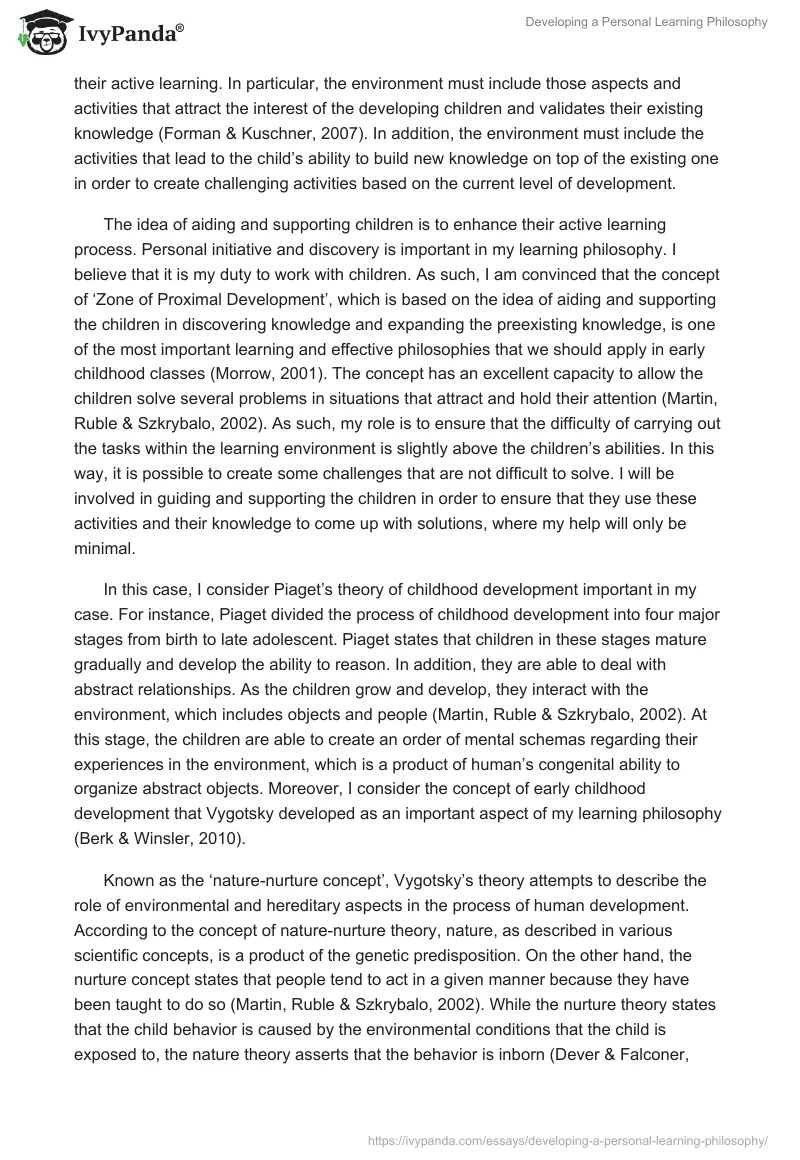 Developing a Personal Learning Philosophy. Page 2