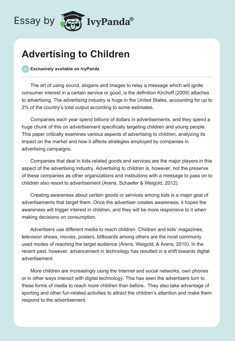 Advertising to Children. Page 1