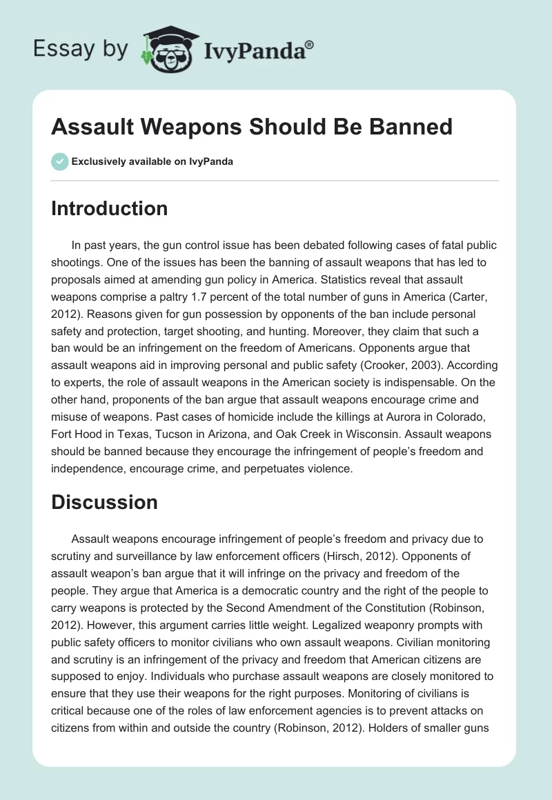 Assault Weapons Should Be Banned. Page 1