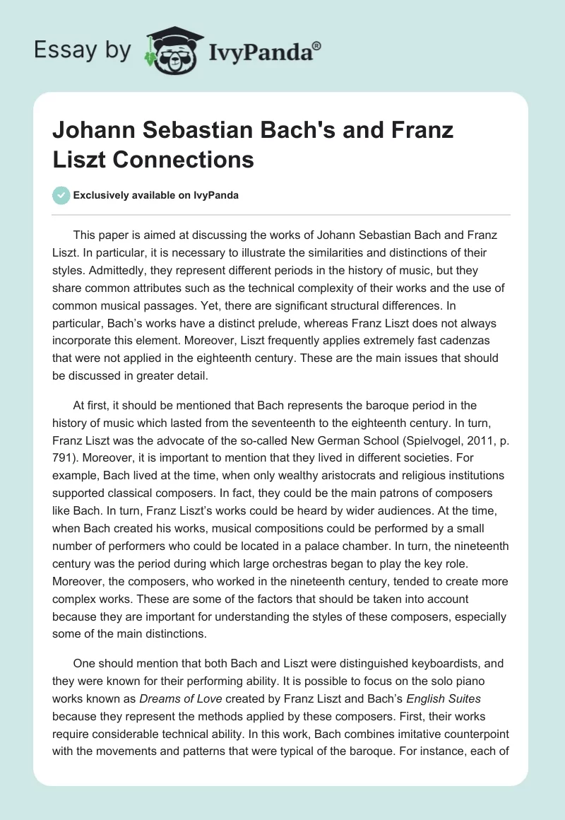 Johann Sebastian Bach's and Franz Liszt Connections. Page 1