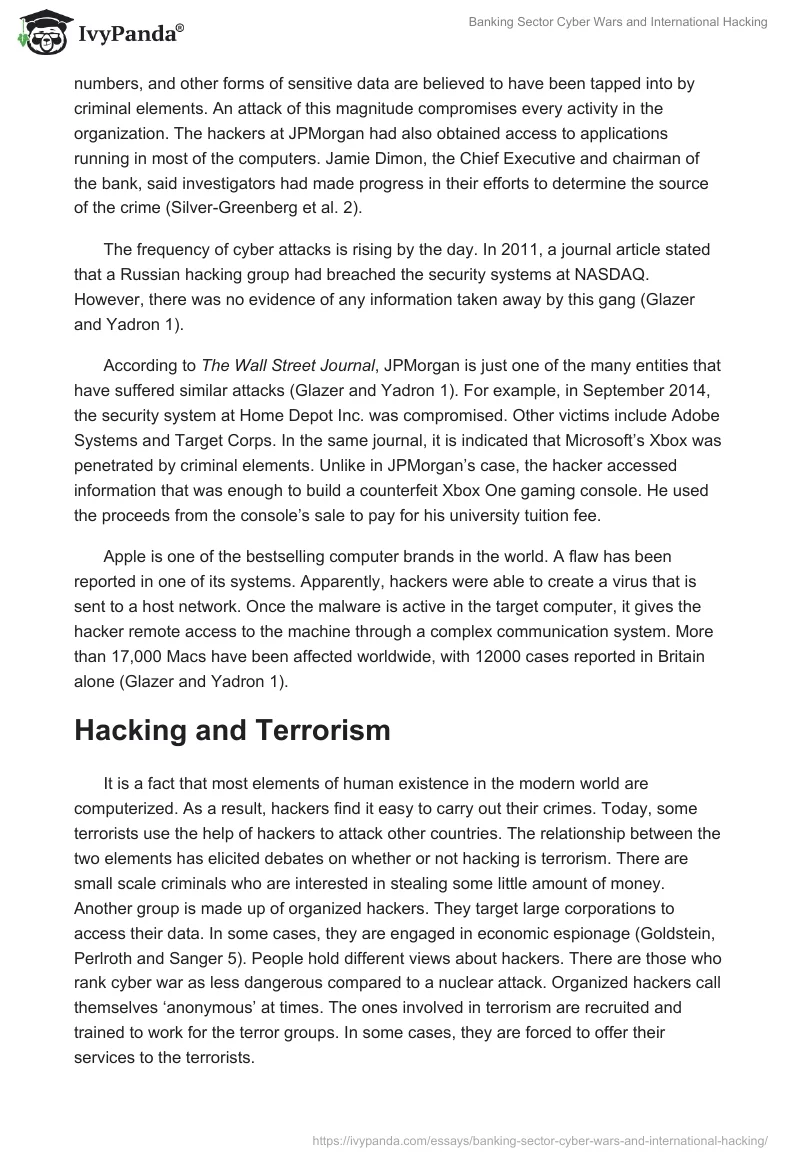 Banking Sector Cyber Wars and International Hacking. Page 3