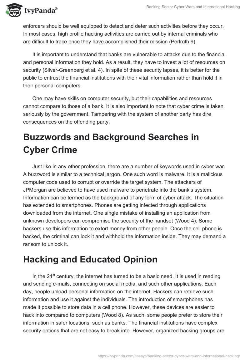 Banking Sector Cyber Wars and International Hacking. Page 5