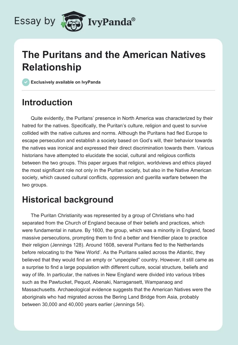 The Puritans and the American Natives Relationship. Page 1