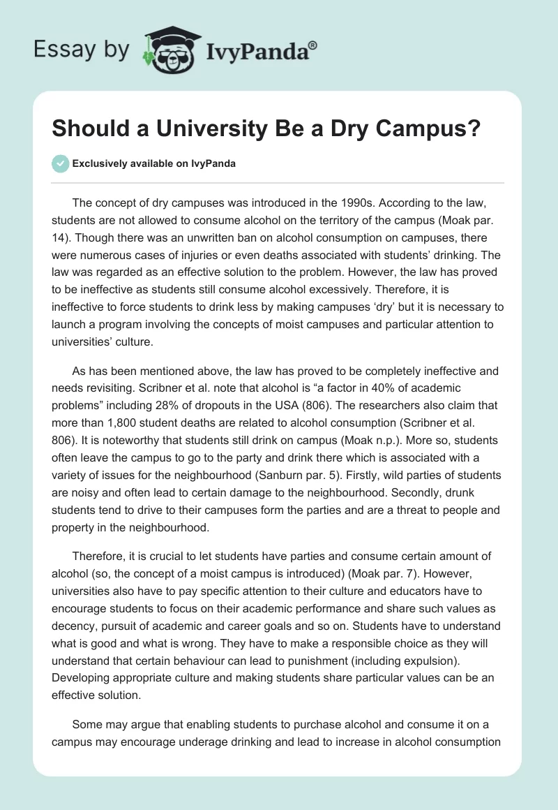 Should a University Be a Dry Campus?. Page 1