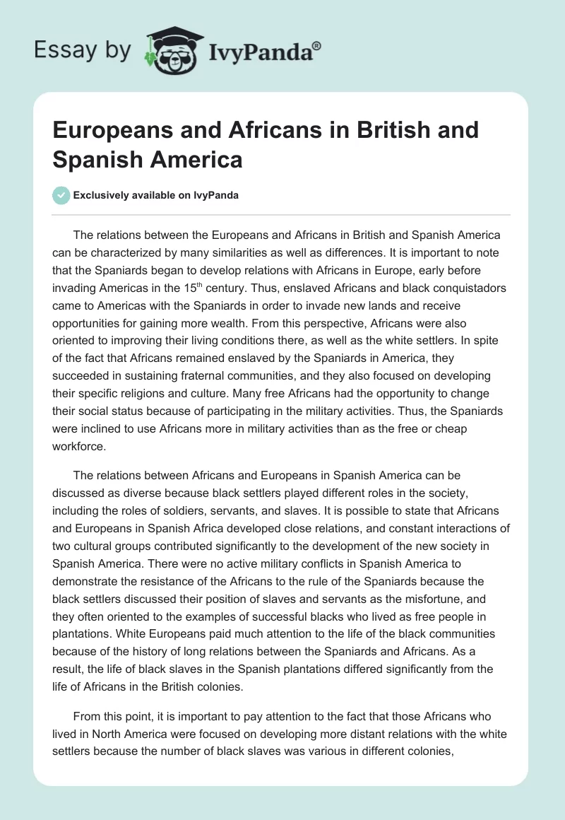 Europeans and Africans in British and Spanish America. Page 1
