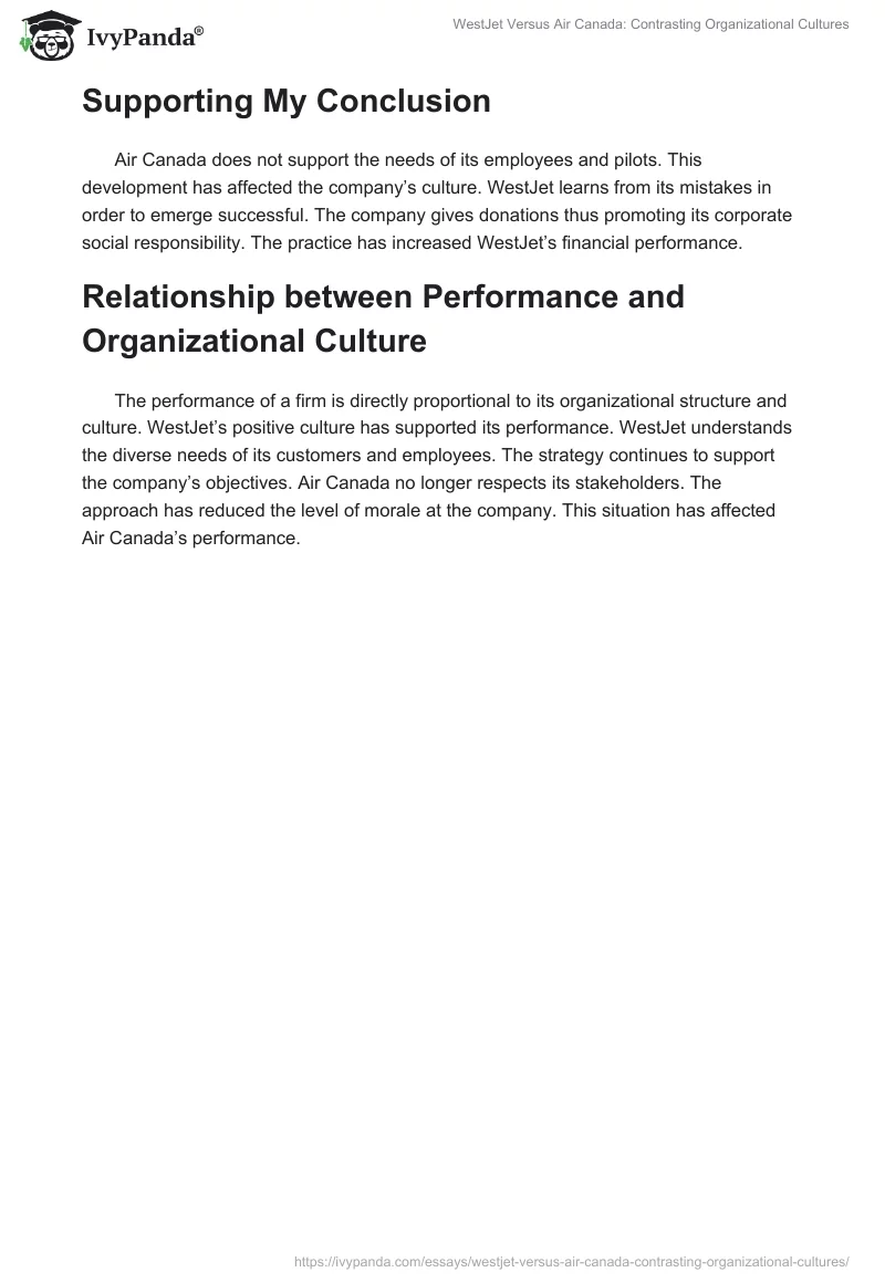 WestJet Versus Air Canada: Contrasting Organizational Cultures. Page 2