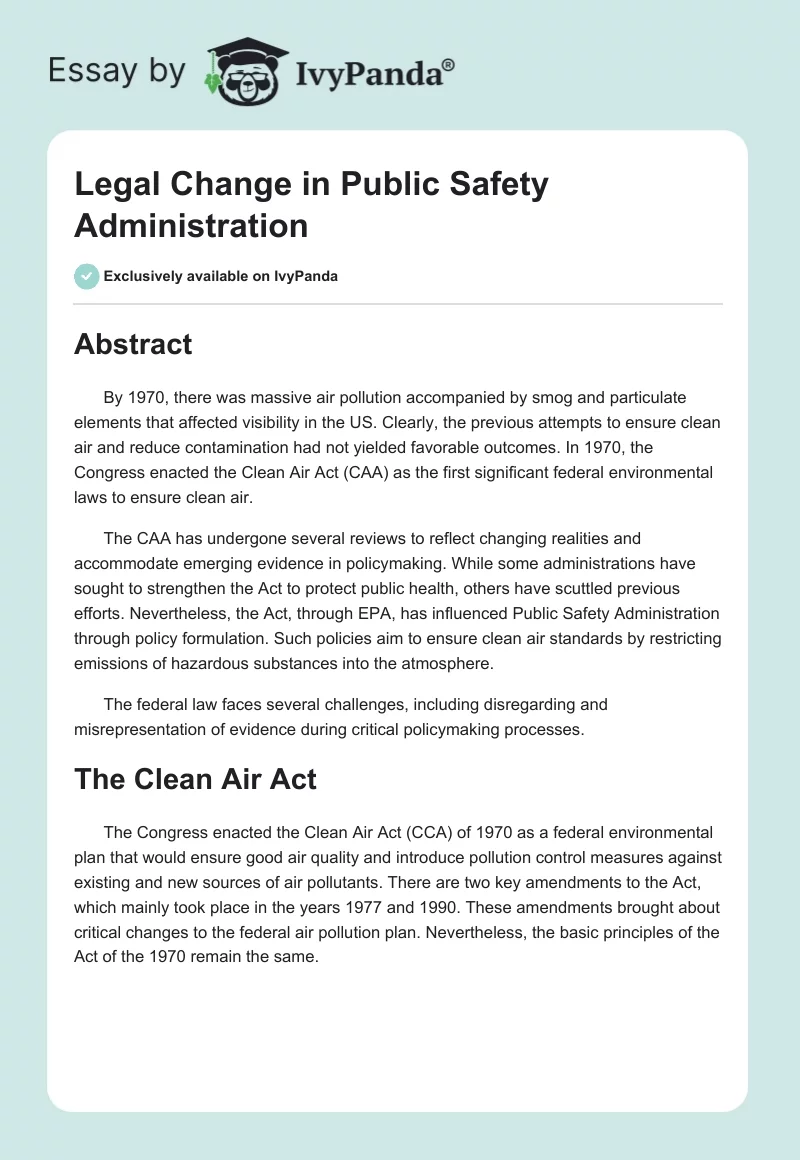Legal Change in Public Safety Administration. Page 1
