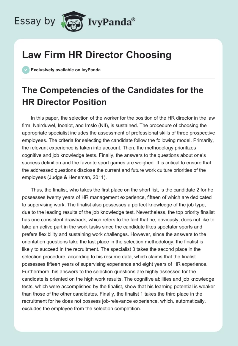 Law Firm HR Director Choosing. Page 1