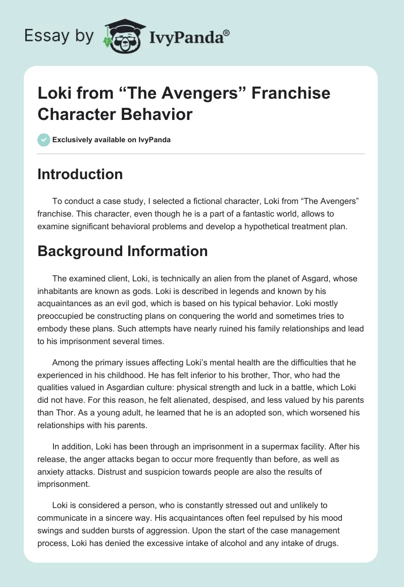 Loki from “The Avengers” Franchise Character Behavior. Page 1