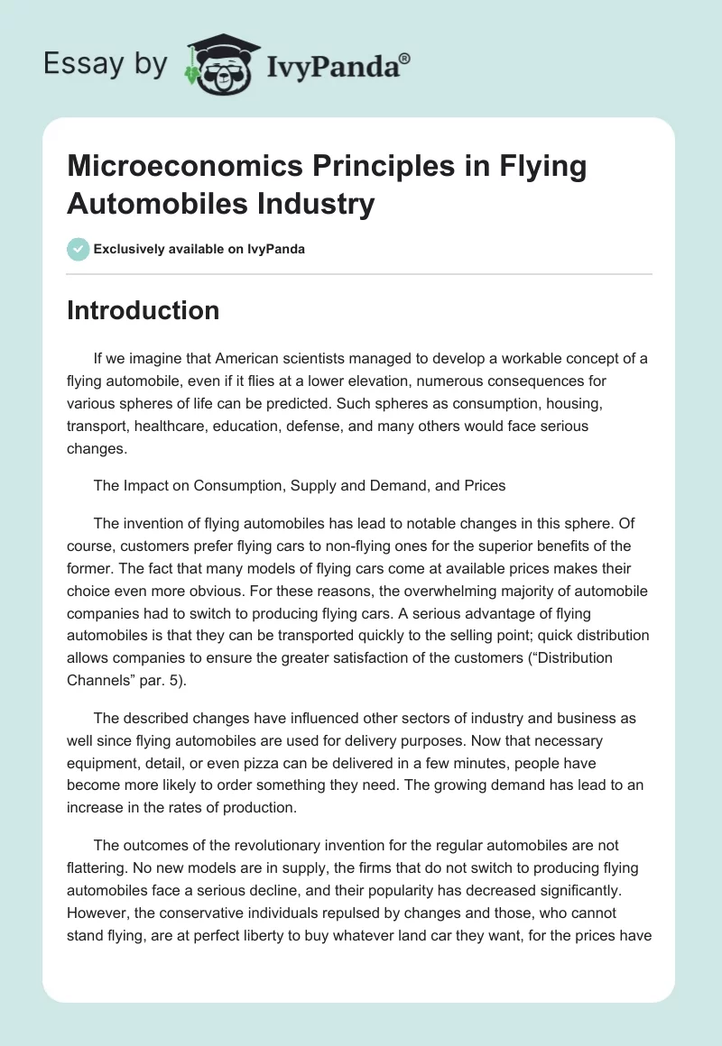 Microeconomics Principles in Flying Automobiles Industry. Page 1