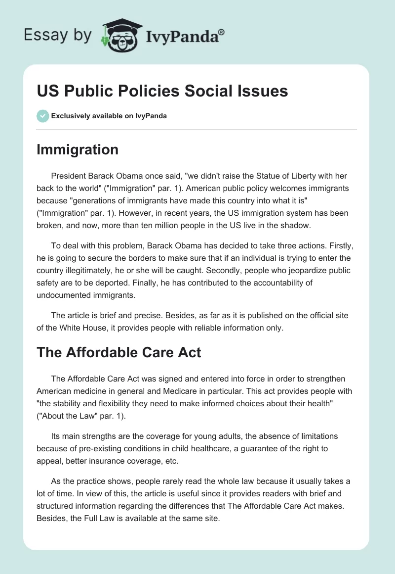 US Public Policies Social Issues. Page 1