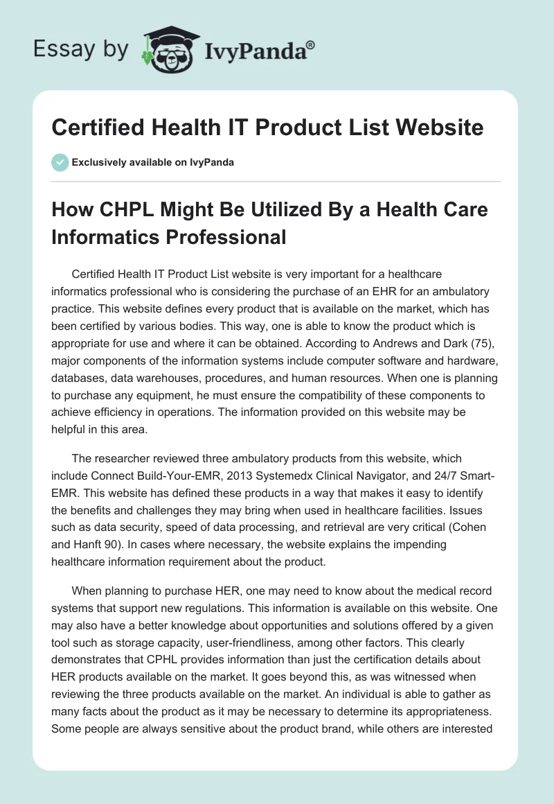 Certified Health IT Product List Website. Page 1