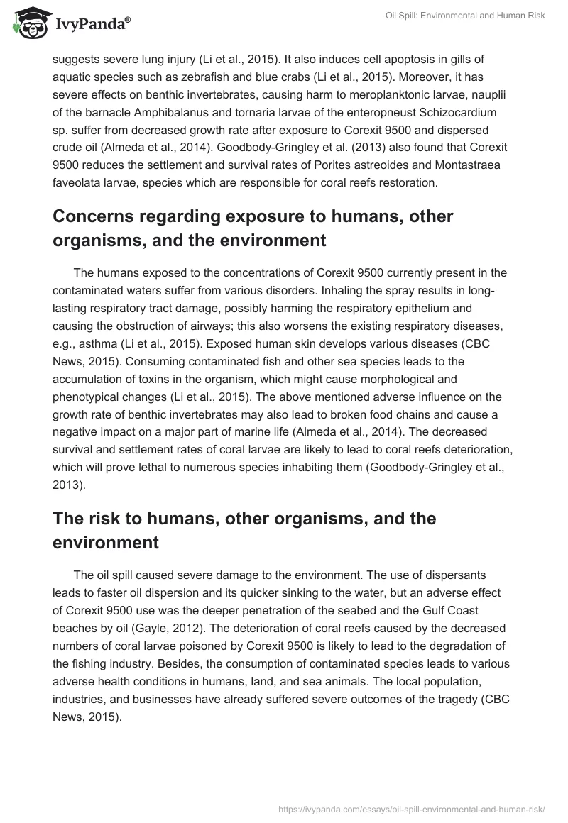 Oil Spill: Environmental and Human Risk. Page 2