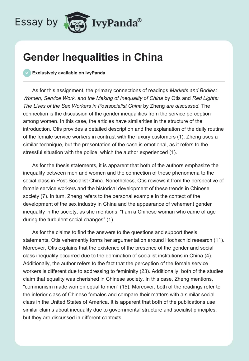 Gender Inequalities in China. Page 1