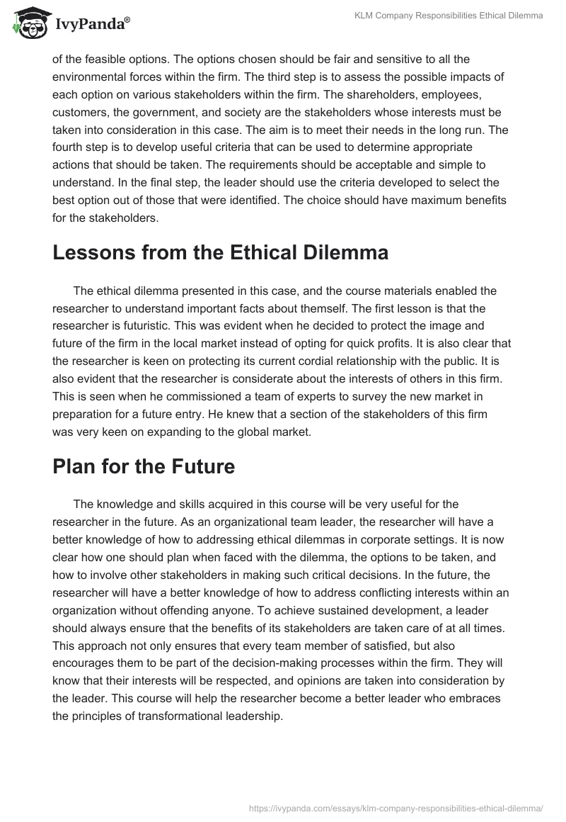 KLM Company Responsibilities Ethical Dilemma. Page 4