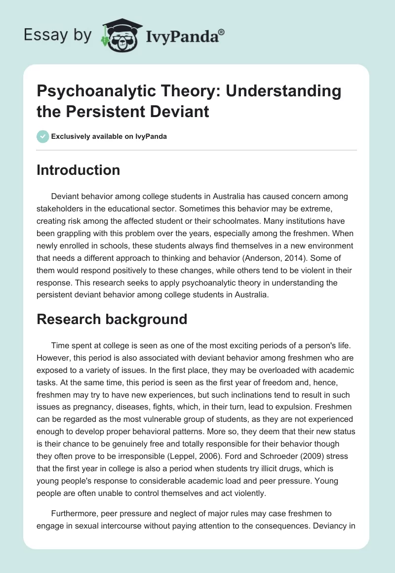 Psychoanalytic Theory: Understanding the Persistent Deviant. Page 1